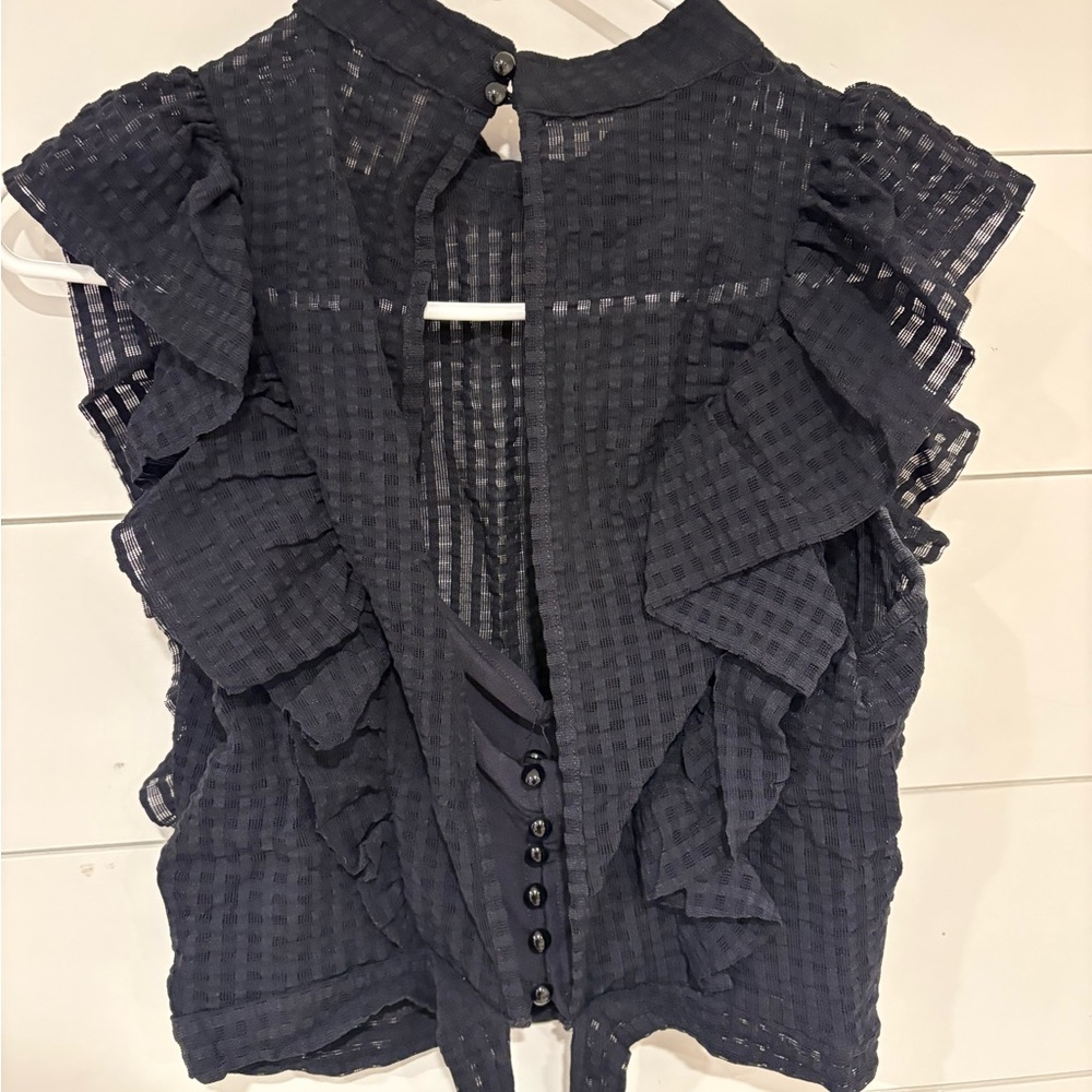 Black Ruffled Checkered Blouse - image 2